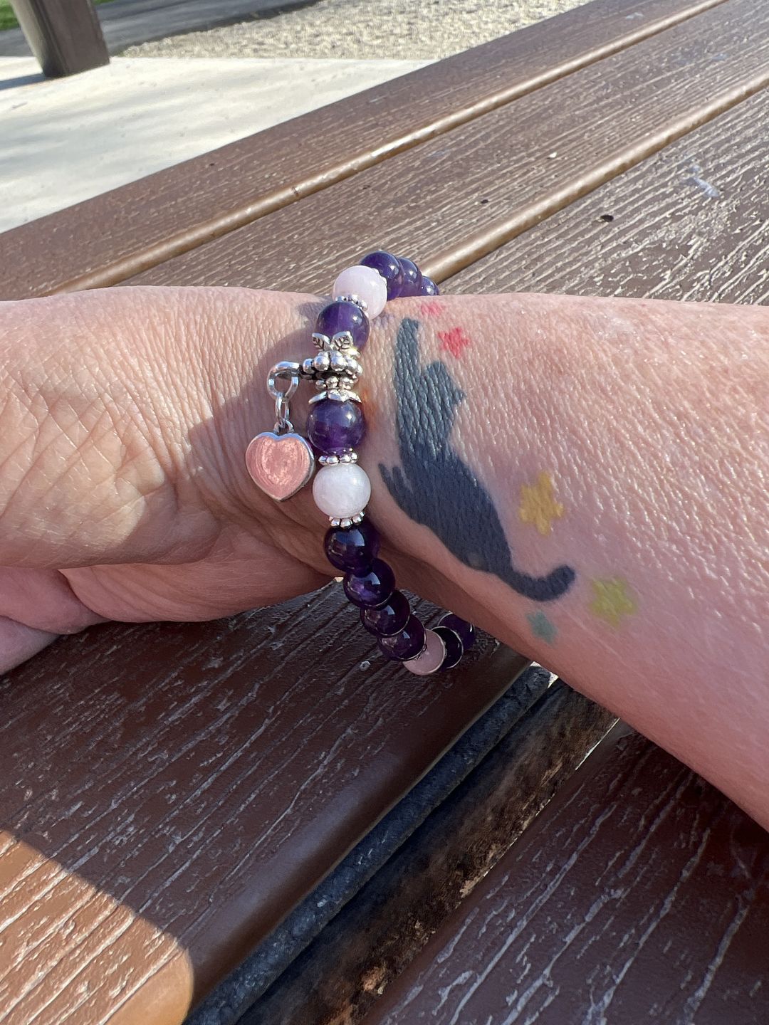 Customer photo review of Amethyst and Rose Quartz Healing Bracelet with Cremation Ashes