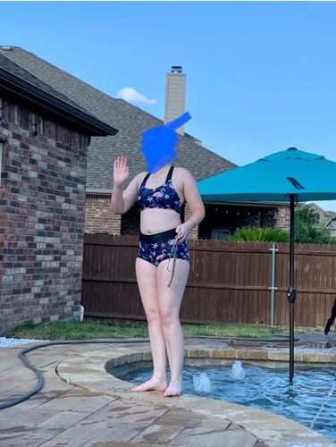 Customer photo review of Black Flamingo 3 Piece  Swim Tank Top with Shorts and Bra Modest Tankini Set