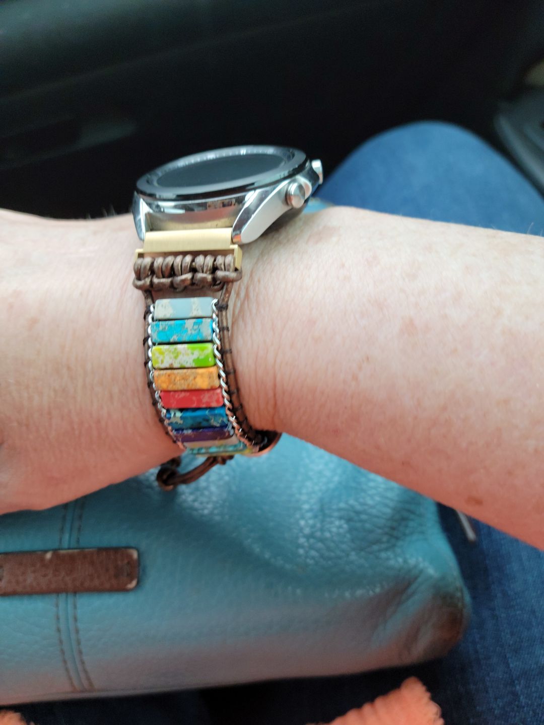 Customer photo review of Delicate Picasso Jasper Apple Watch Strap