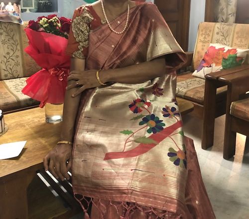 Customer photo review of Dusky Pink Tussar Silk Saree