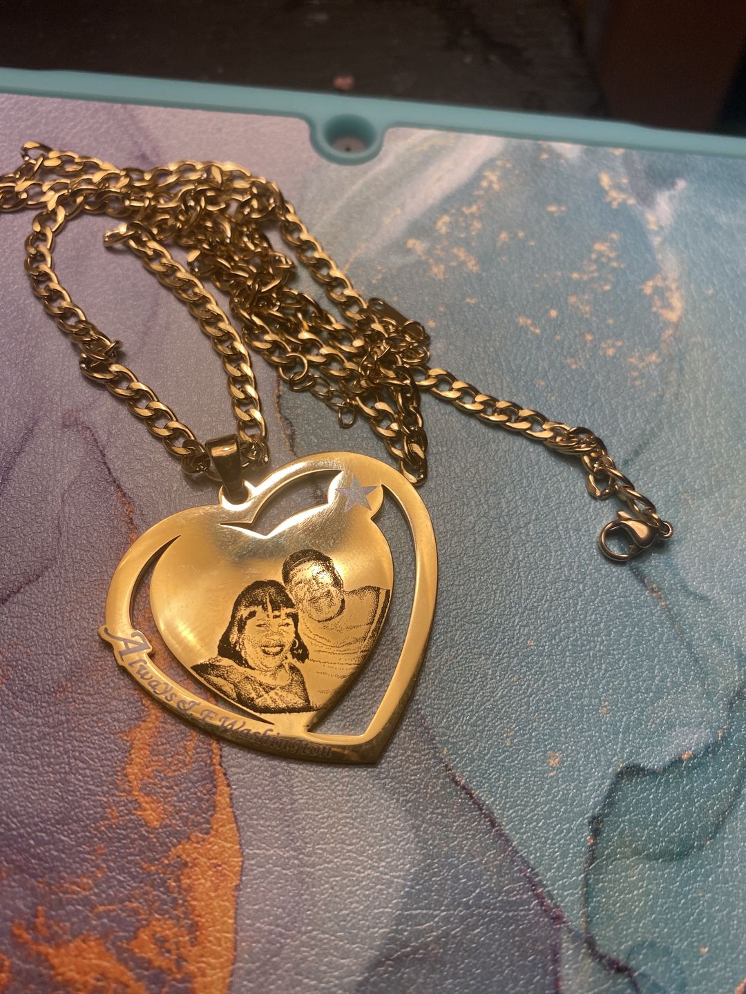 Customer photo review of Photo Engraved Heart Necklace
