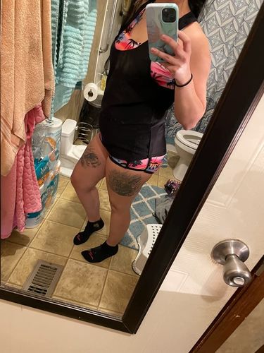 Customer photo review of Pink Palm 3 Piece Tank Bathing Suits with Shorts and Racerback Sports Bra Tankini Set