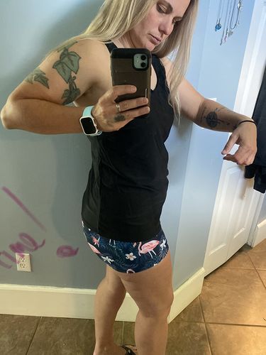 Customer photo review of Black Flamingo 3 Piece  Swim Tank Top with Shorts and Bra Modest Tankini Set