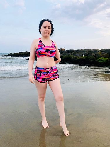 Customer photo review of Pink Palm 3 Piece Tank Bathing Suits with Shorts and Racerback Sports Bra Tankini Set