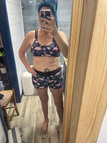Customer photo review of Black Flamingo 3 Piece  Swim Tank Top with Shorts and Bra Modest Tankini Set