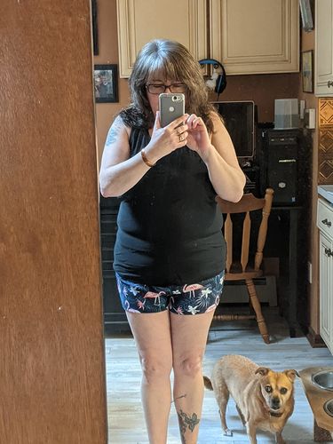Customer photo review of Black Flamingo 3 Piece  Swim Tank Top with Shorts and Bra Modest Tankini Set