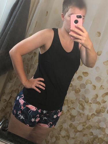 Customer photo review of Black Flamingo 3 Piece  Swim Tank Top with Shorts and Bra Modest Tankini Set