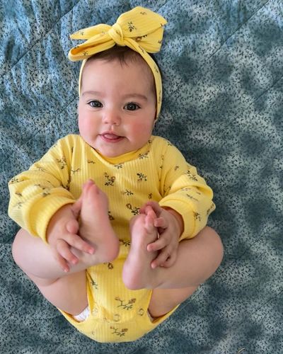 Customer photo review of Lily Floral Waffle Romper - Yellow