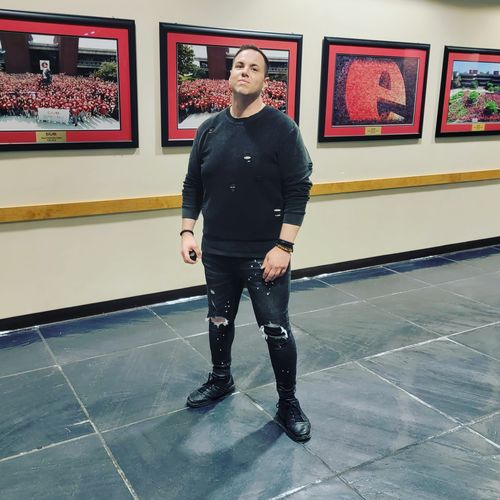 Customer photo review of Size Up Iron Ash REVERSIBLE Distress Crewneck