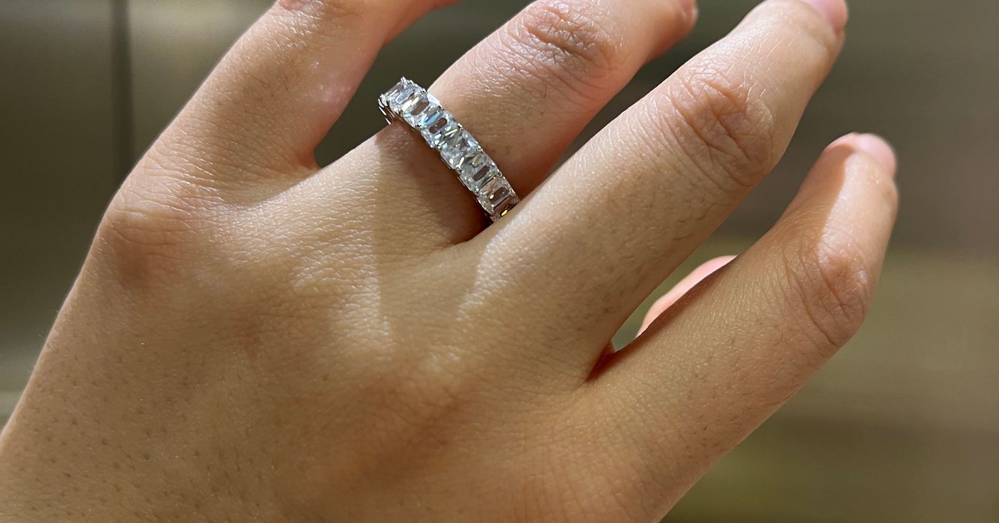 Customer photo review of Louily Elegant Radiant Cut Women's Wedding Band In Sterling Silver