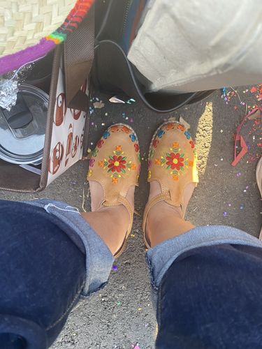 Customer photo review of Mexican Artisanal Multicolor Leather Sandals with Buckle. Veronica Sandals