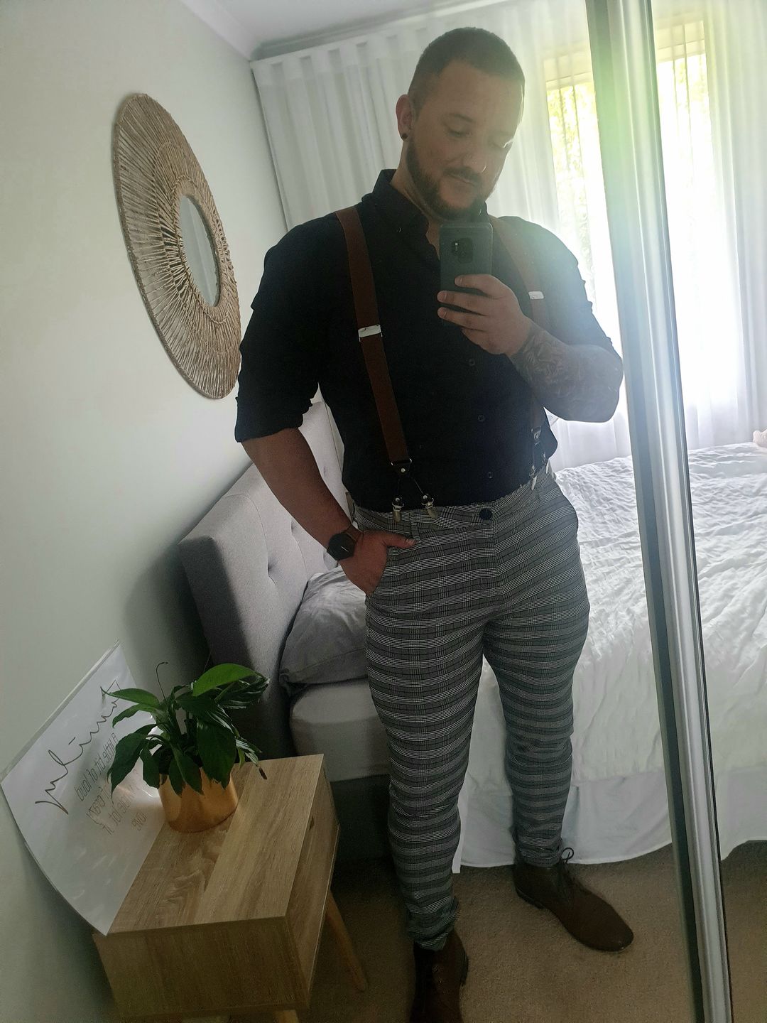 Customer photo review of Ultra Stretch Chino Pants - Skinny Fit - Grey Plaid