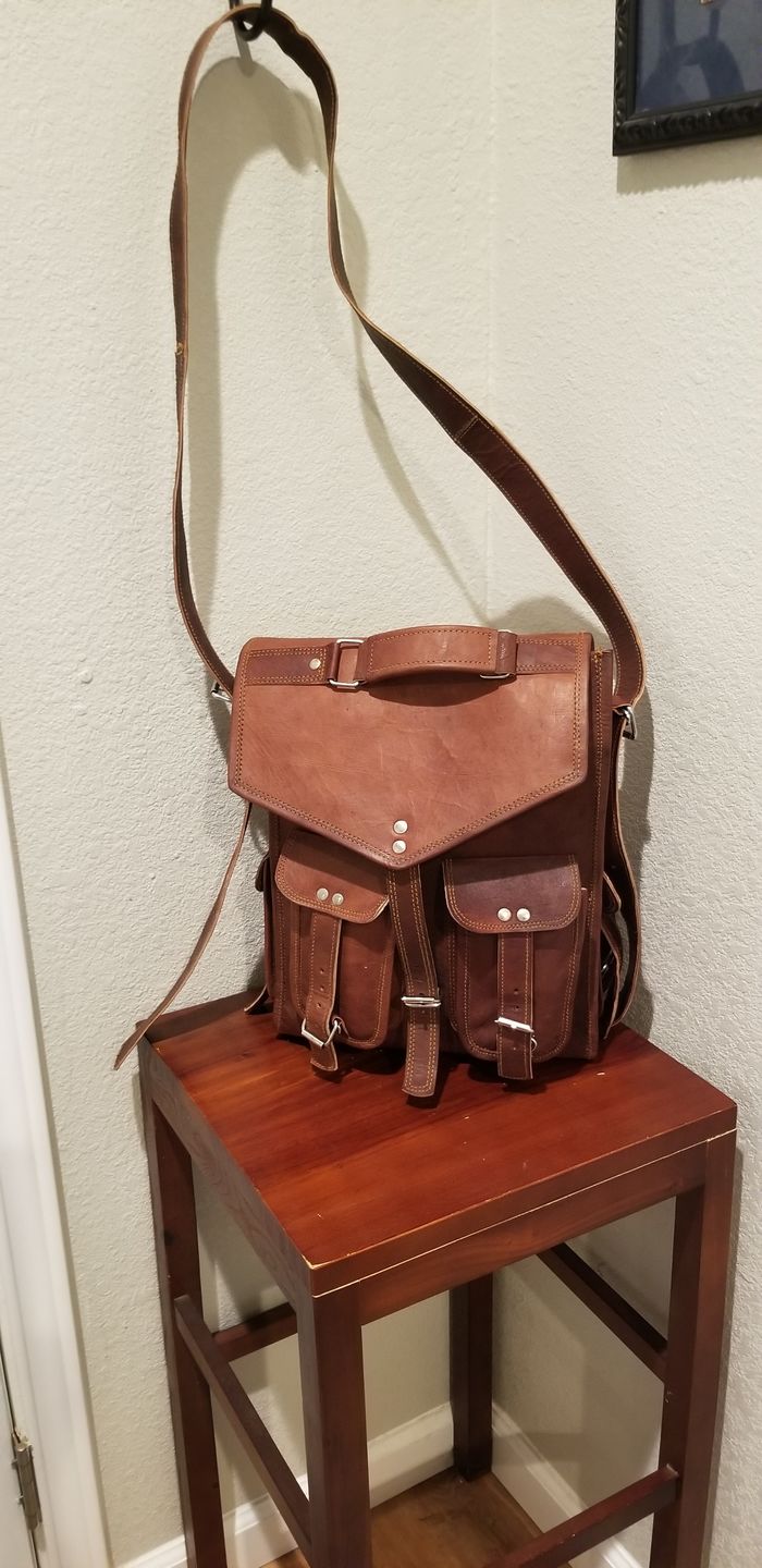 Customer photo review of 2-in-1 Leather Convertible Briefcase Backpack Crossbody Laptop Bag