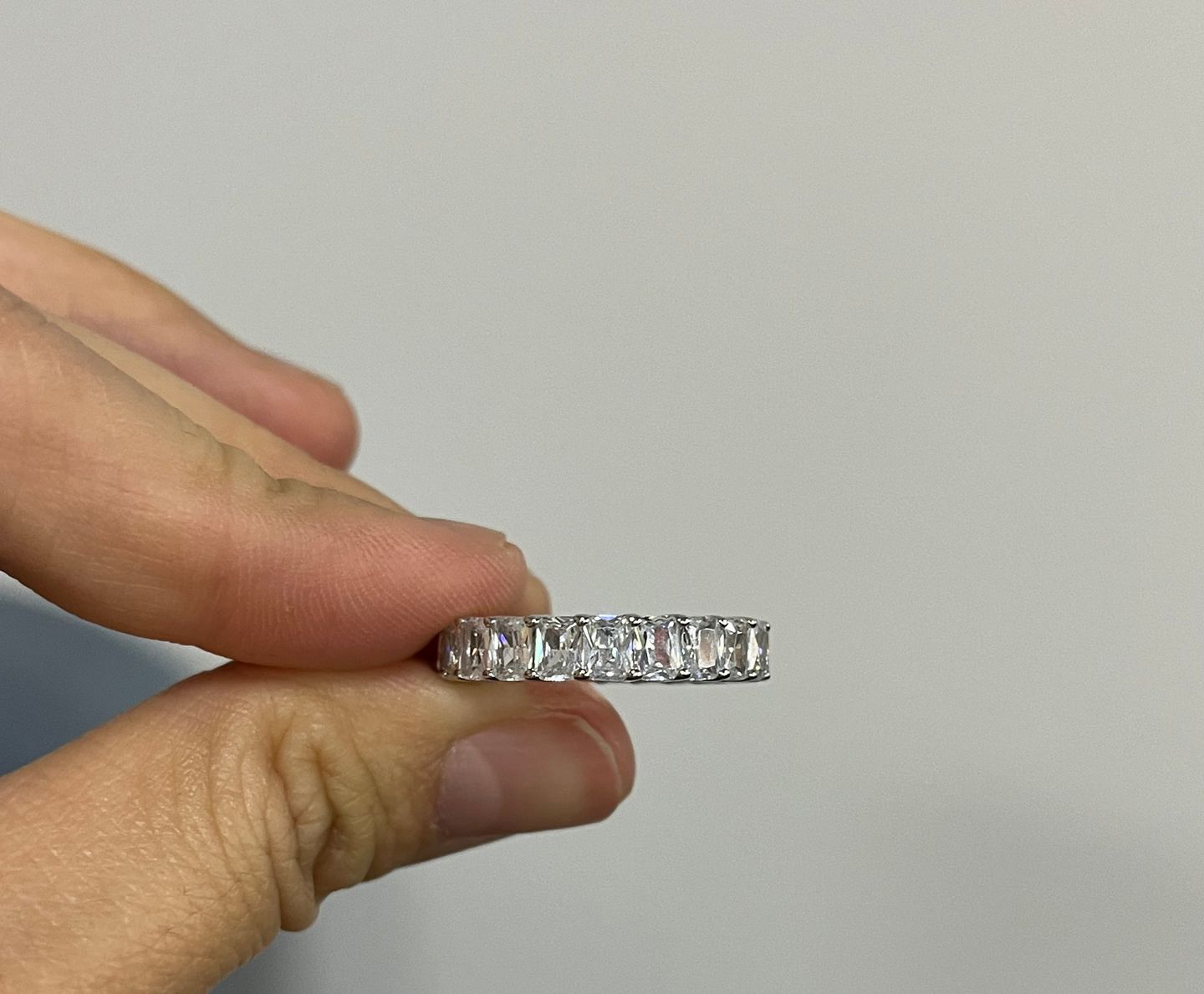 Customer photo review of Louily Elegant Radiant Cut Women's Wedding Band In Sterling Silver
