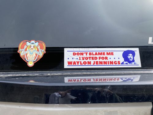 Customer photo review of I Voted for Waylon Jennings Bumper Sticker