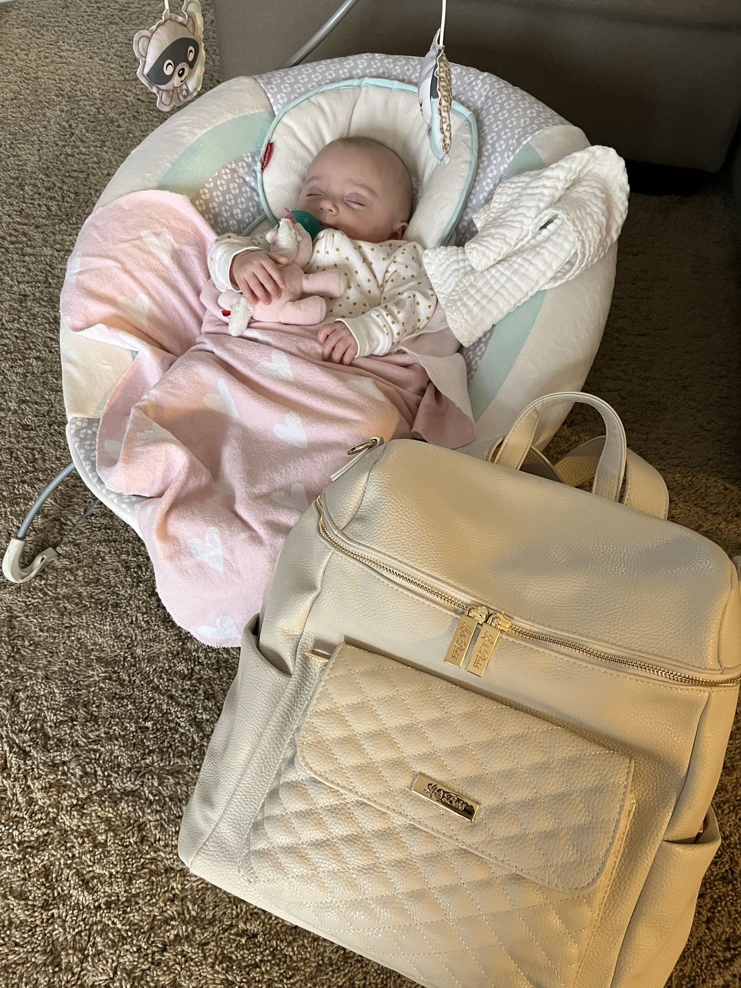 Customer photo review of Monaco Diaper Bag | Pearl White