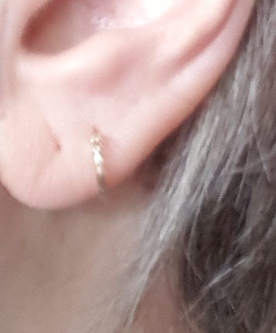 Customer photo review of 14k Yellow Gold Thin Twisted Hoop Earrings