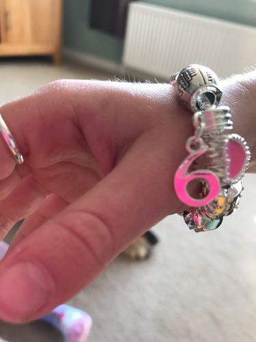 Customer photo review of Children's Pink 'Happy 6th Birthday' Silver Plated Charm Bead Bracelet