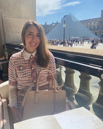 Customer photo review of Multicolor Contrast Trim Faux Pearl Button Tweed Cardigan
