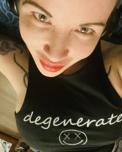 Customer photo review of Salty Savage™ Ladies “Degenerate” | Signature Edition | High Neck Sleeveless Crop Tank | Black