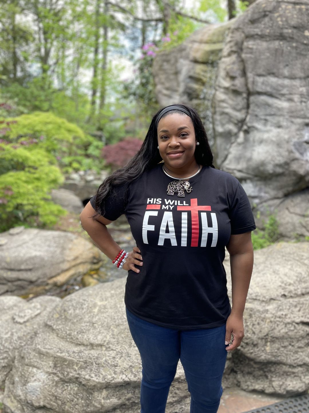 Customer photo review of His Will My Faith T-Shirt - Men's/Unisex - Black