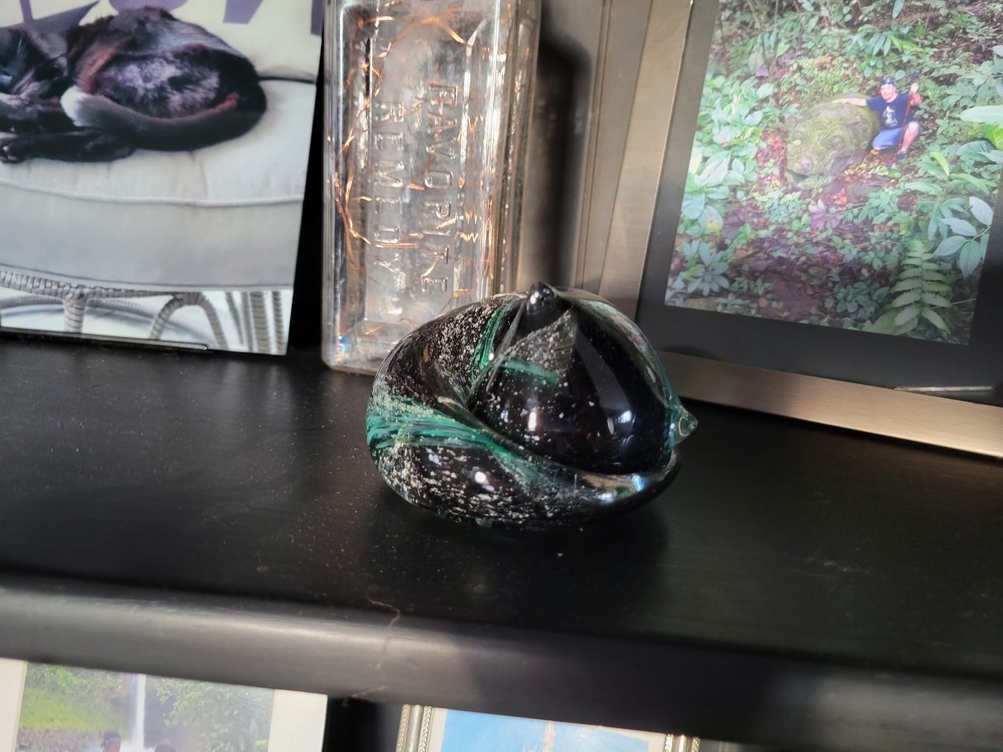 Customer photo review of Half-tone Sleeping Glass Cat with Infused Cremation Ashes