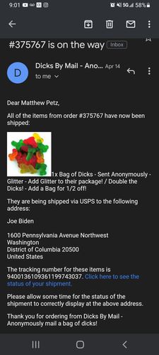 Customer photo review of Bag of Dicks - Sent Anonymously
