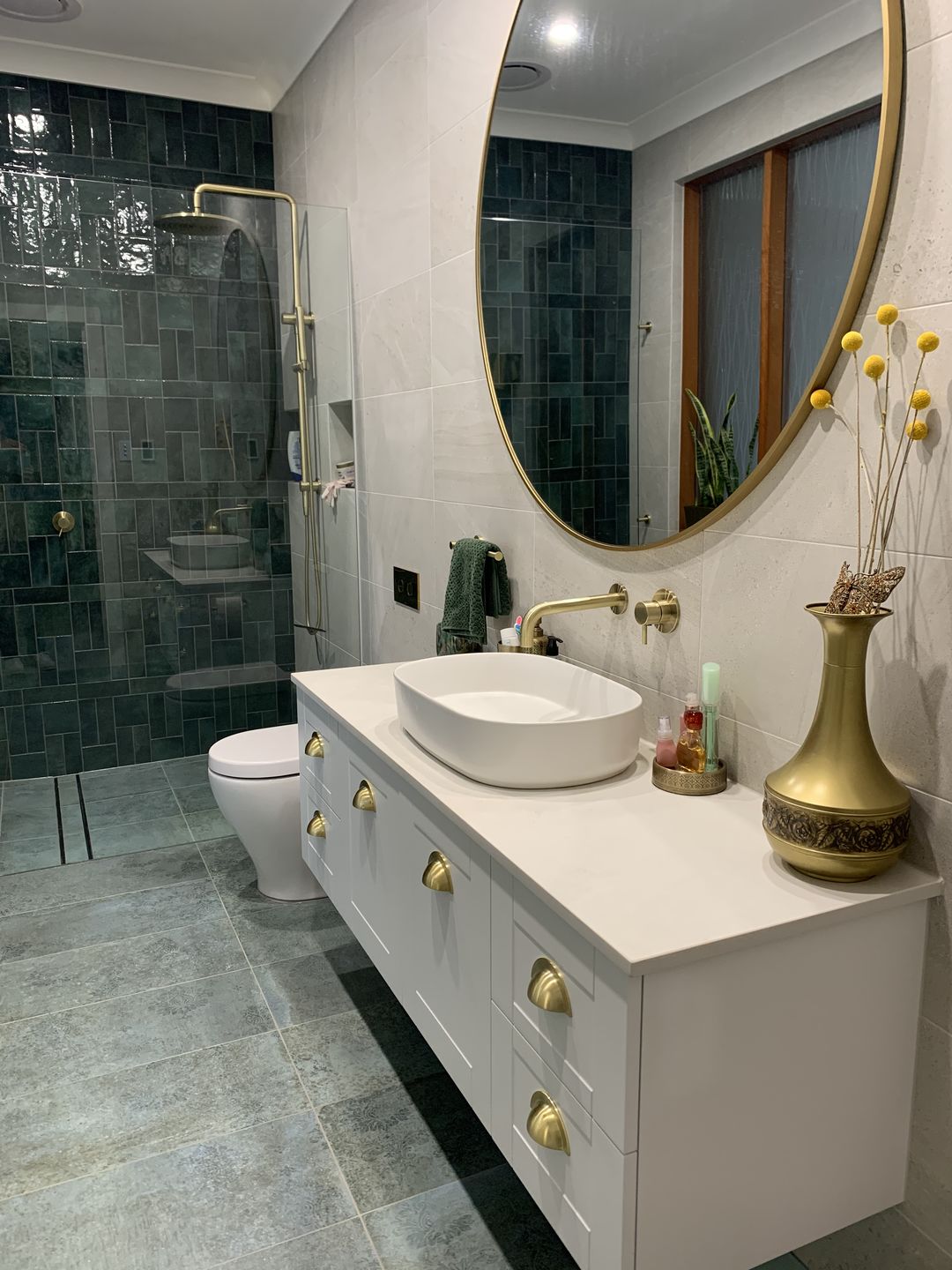 Customer photo review of Monmouth Brushed Satin Brass Cupboard Handles