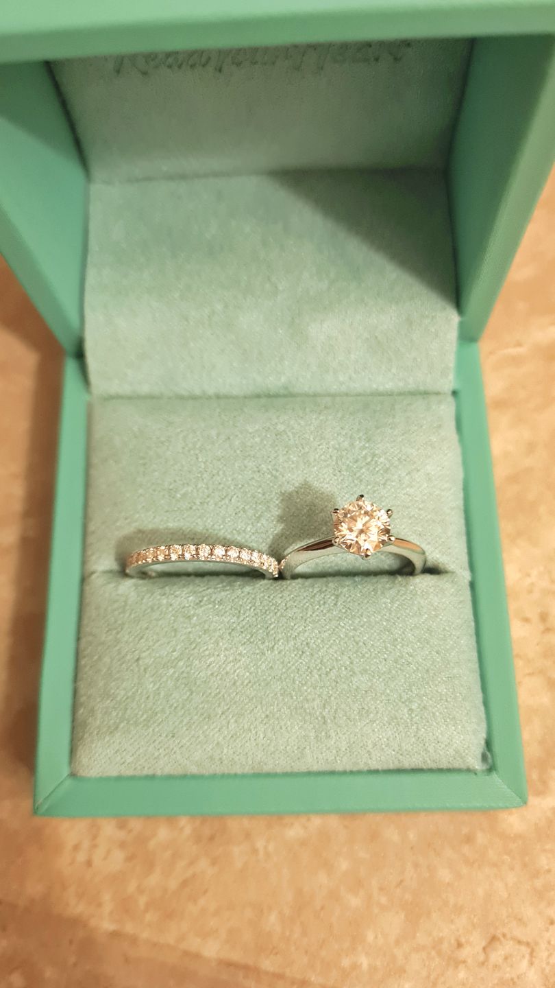 Customer photo review of Moissanite Round Half Eternity Sterling Silver Wedding Band Stackable Ring
