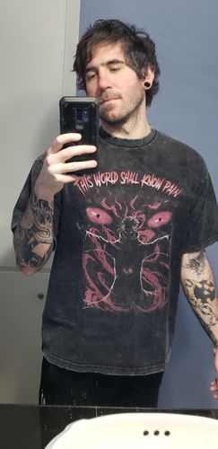 Customer photo review of Harajuku Style Vintage Washed "Pain" Oversized Tee