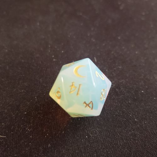Customer photo review of Opalite Gemstone DnD Dice Chonk D20 Moon Dice