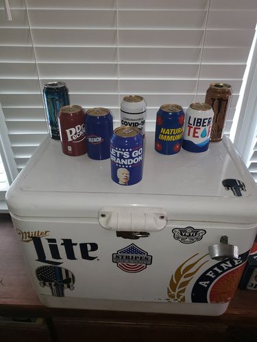 Customer photo review of "Lets Go Brandon" Beersy Silicone Sleeve Hide-a-Beer Can Cooler