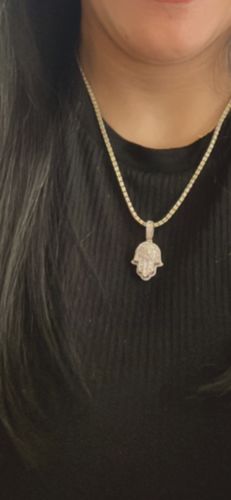 Customer photo review of *NEW* 14K Hamsa Baguette Diamond 💎 Pendant (M) JTJ™