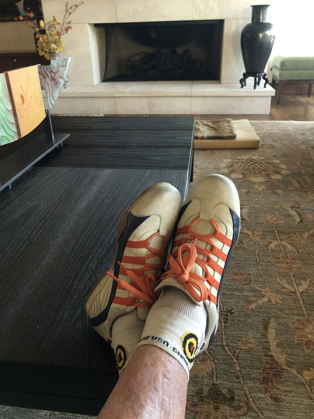 Customer photo review of Men's Racing Sneaker in Racing Oil (Creamy White with Navy and Orange)