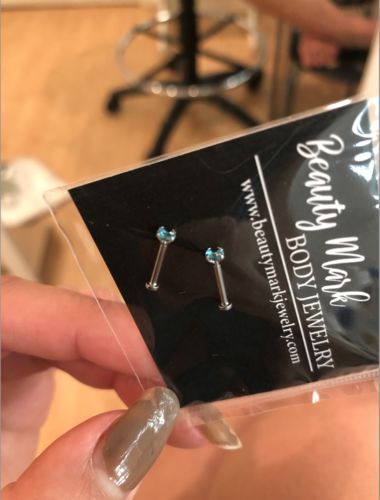 Customer photo review of Round Gem Top Internally Threaded Lip Ring