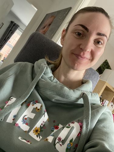 Customer photo review of Floral Sage Hello Cowl Neck Hoodie