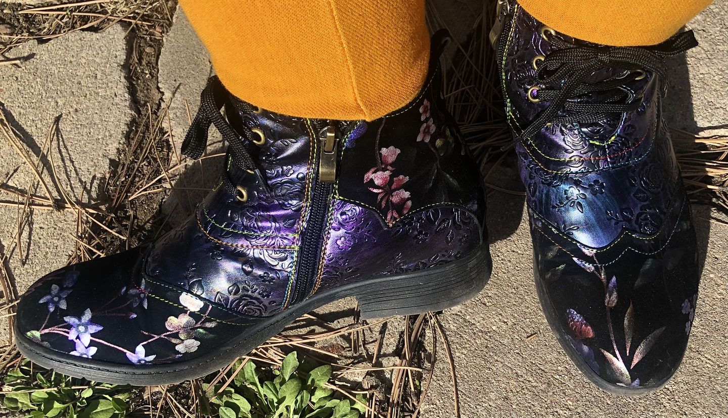 Customer photo review of Genuine Leather Embossed Comfy Ankle Boots