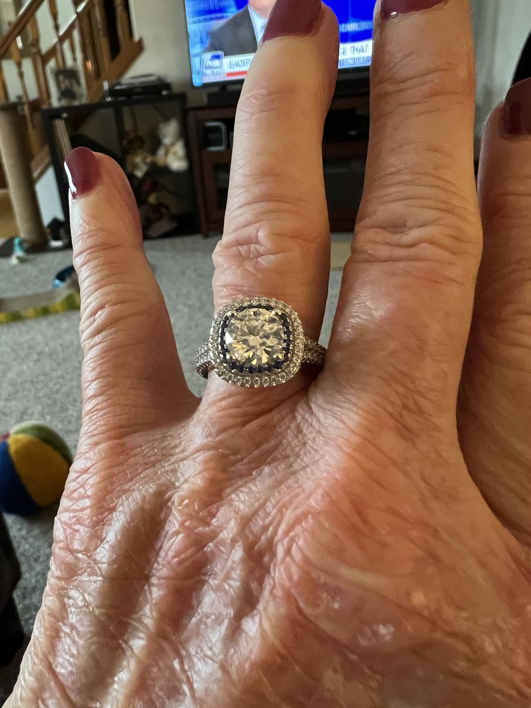 Customer photo review of Double Halo Moissanite Split Shank Pave Engagement Ring