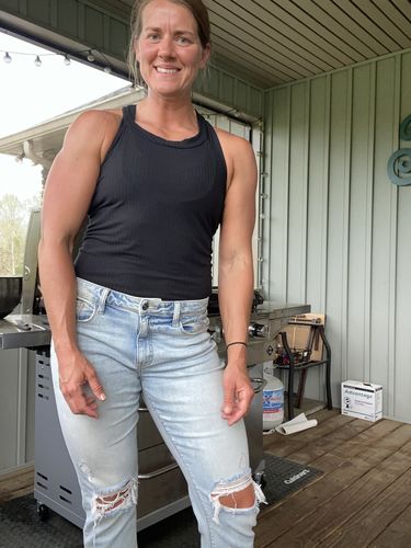 Customer photo review of Salty Savage™ Ladies High Neck Cut Out Racerback Tank Top | Black