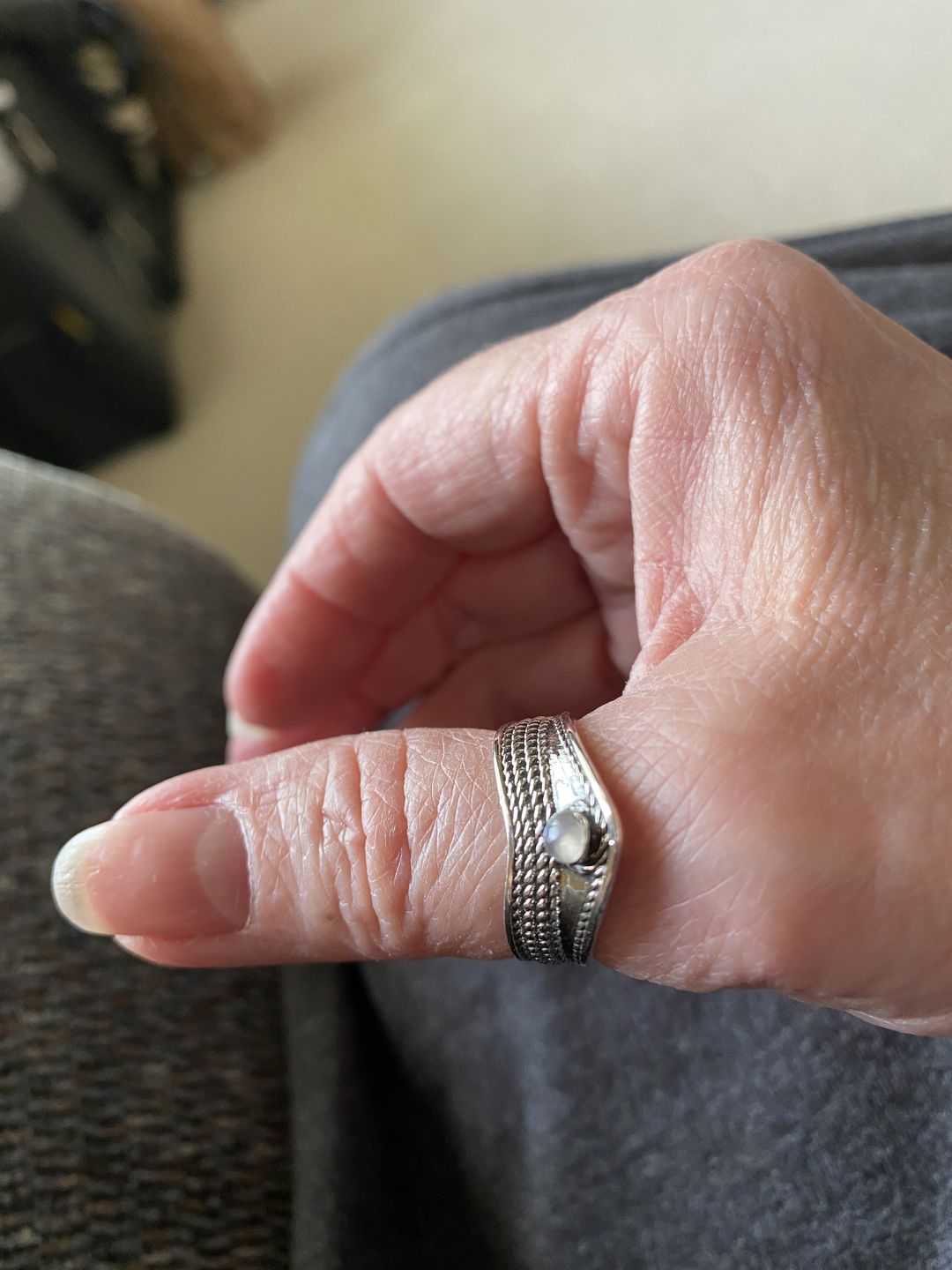 Customer photo review of Chevron Thumb Ring with Moonstone Sterling Silver