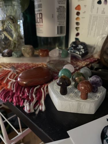 Customer photo review of Tiger’s Eye & Goldstone Mini Mushroom Duo