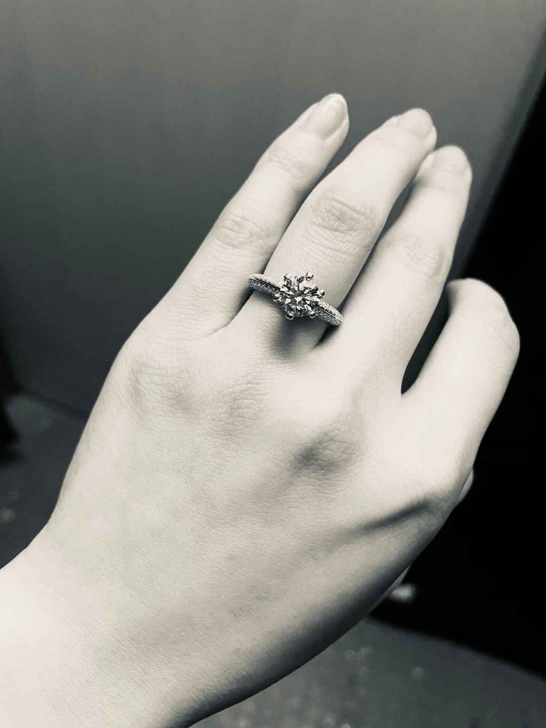 Customer photo review of Knife Edge Pave Moissanite Sterling Silver Engagement Ring