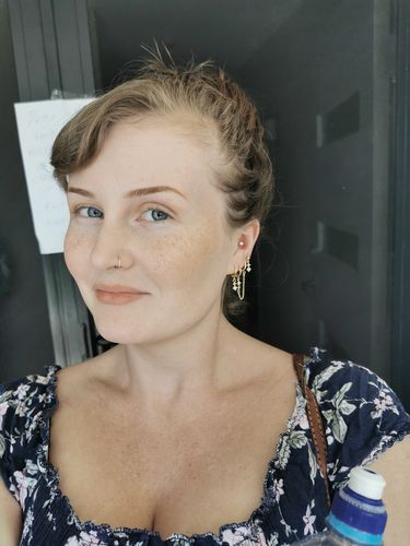 Customer photo review of Temperance White Zircon Huggie Chain Earring