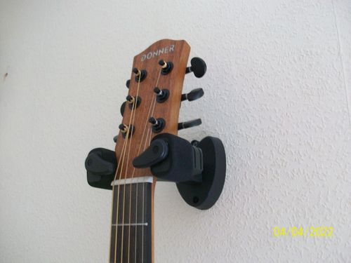 Customer photo review of Donner Guitar Wall Mount Auto Lock Guitar Hanger Hook Holder Stand For Guitar Bass Banjo Mandoline Black (1-Pack/3-Pack)