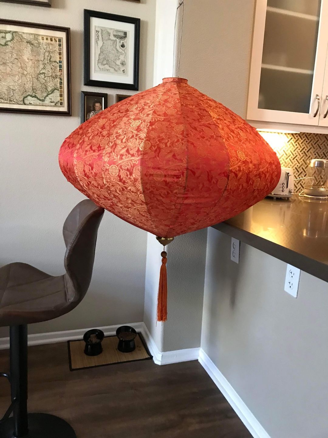 Customer photo review of XXL Large Red / Orange Vietnamese Silk Lantern, Diamond Shaped