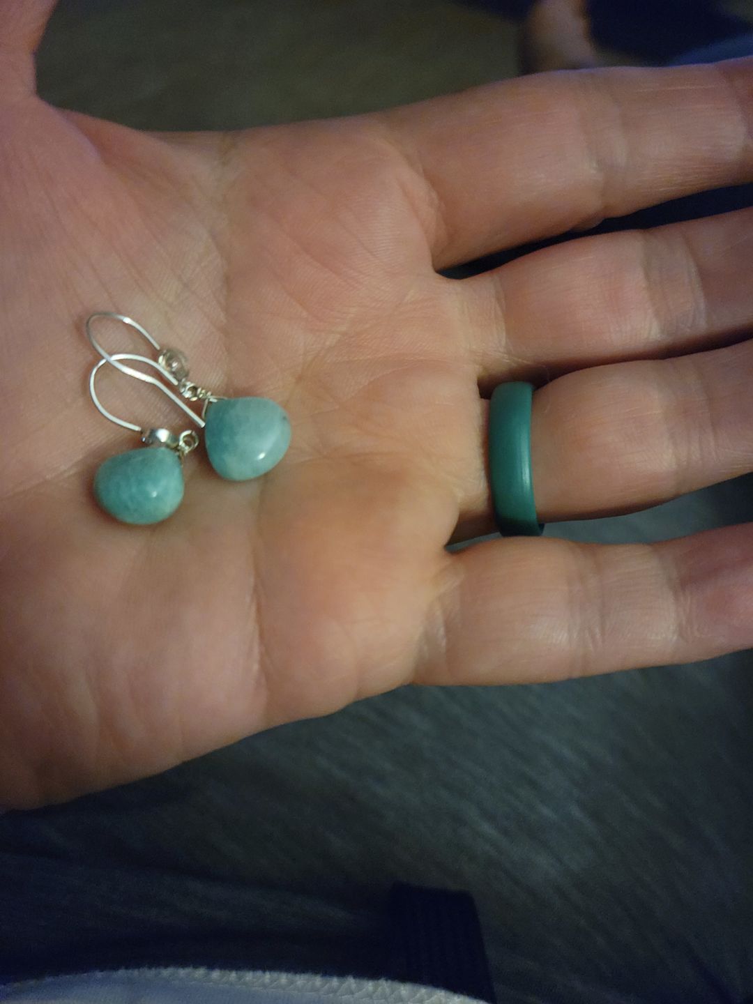 Customer photo review of Amazonite Earrings for Courage
