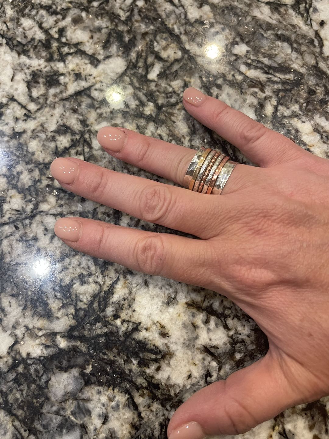 Customer photo review of Two Tone Wide Band Spinner Ring Hammered Sterling Silver