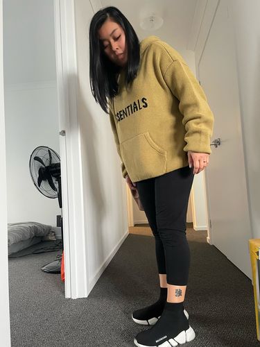 Customer photo review of Fear of God Essentials Knit Pullover Hoodie Amber (SS21)