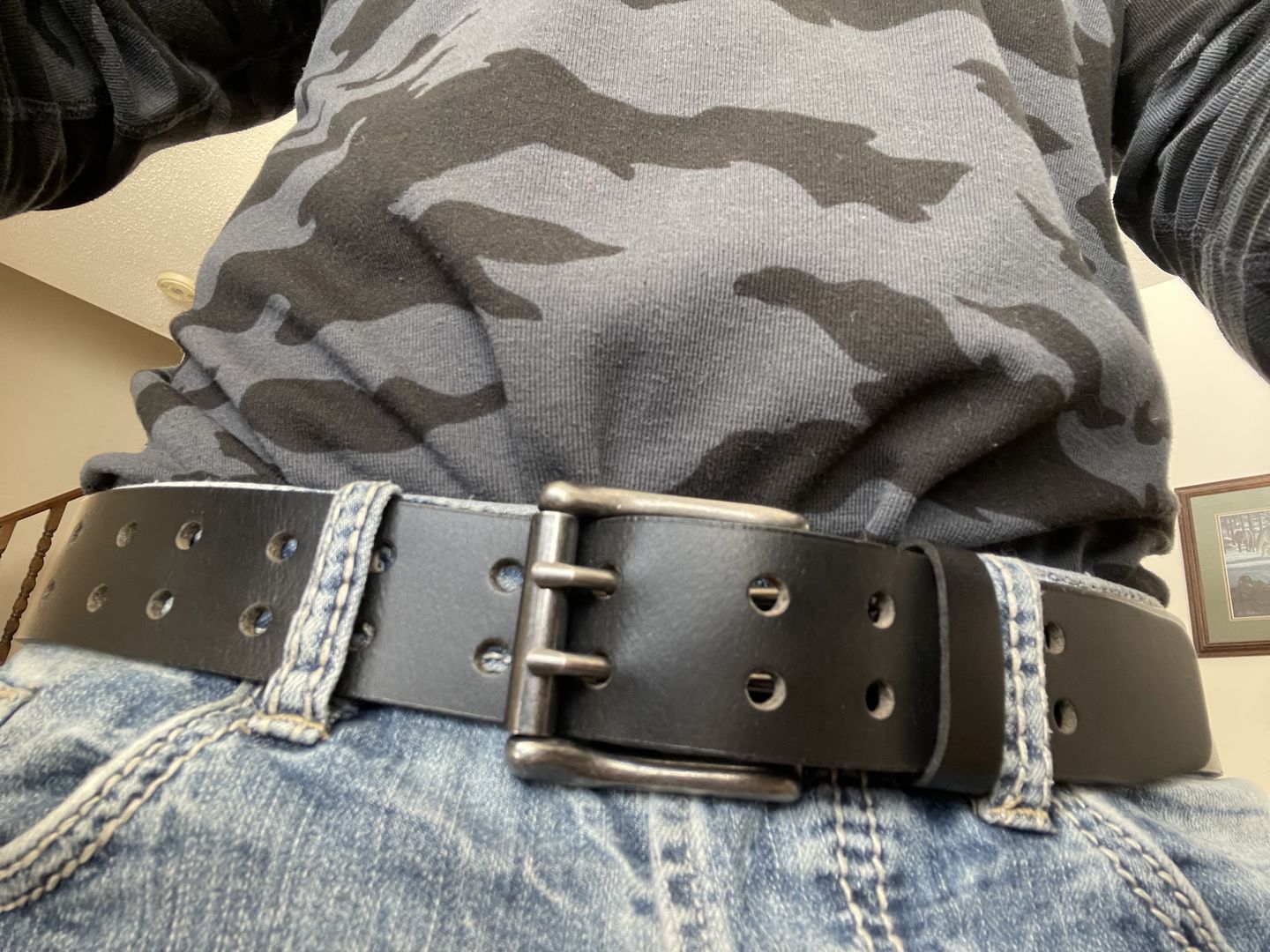Customer photo review of Black Double Hole Full Grain Leather Belt