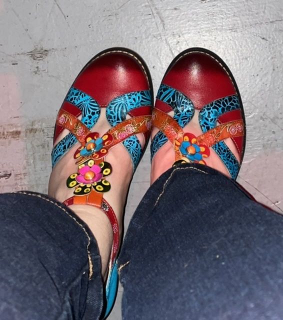 Customer photo review of Hand Painted Genuine Leather Handmade Pattern Sandals